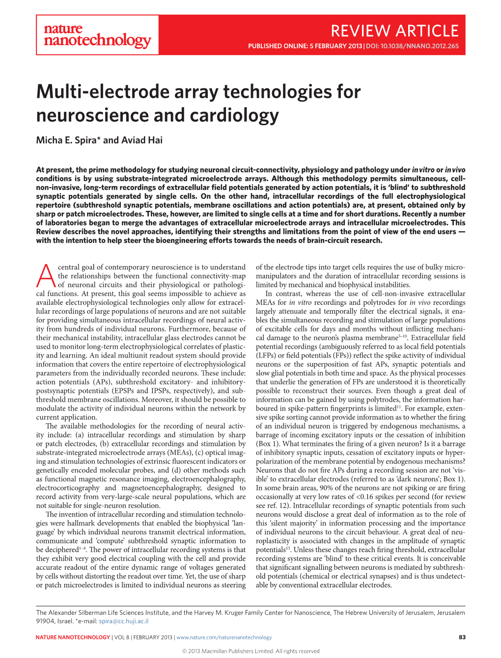 Multi-Electrode Array Technologies for Neuroscience and Cardiology Micha E