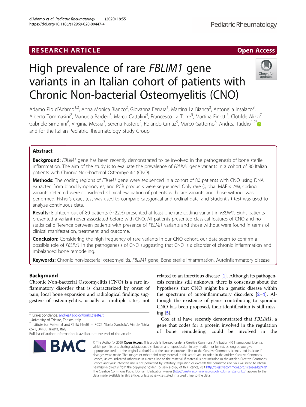 High Prevalence of Rare FBLIM1 Gene Variants in an Italian Cohort Of