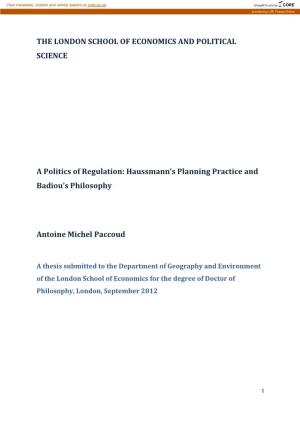 A Politics of Regulation: Haussmann's Planning Practice and Badiou's
