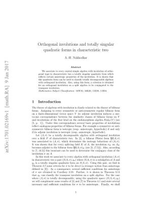 Orthogonal Involutions and Totally Singular Quadratic Forms In