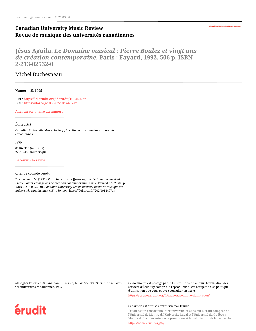 Jésus Aguila. Le Domaine Musical : Pierre Boulez Et Vingt Ans De Création Contemporaine