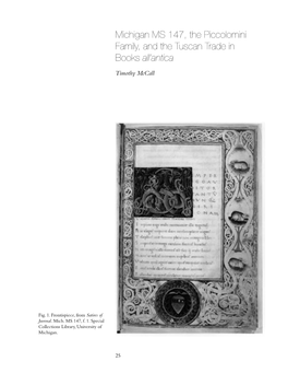 Michigan MS 147, the Piccolomini Family, and the Tuscan Trade in Books All’Antica