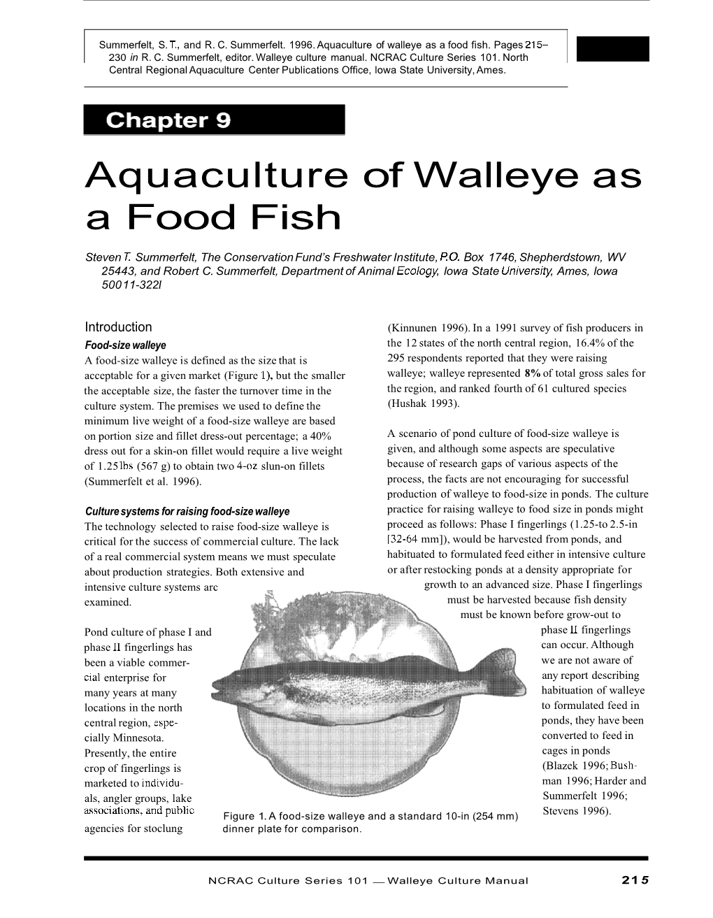 Aquaculture of Walleye As a Food Fish