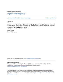 Preserving Unity: the Threats of Catholicism and National Liberal Support of the Kulturkampf