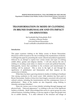 Transformation in Mode of Clothing in Brunei Darussalam and Its Impact on Identities