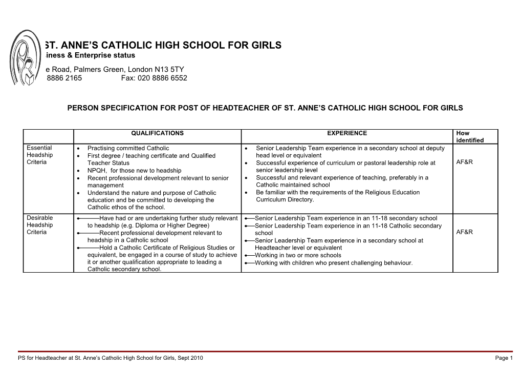 The Appointment of a Headteacher to a Maintained School in the Archdiocese of Westminster