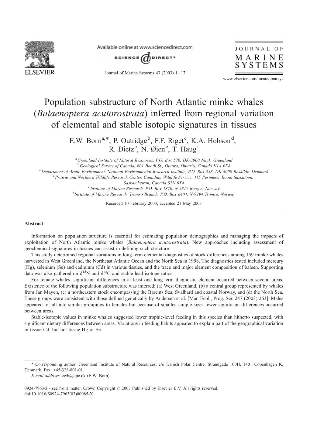 Population Substructure of North Atlantic Minke Whales