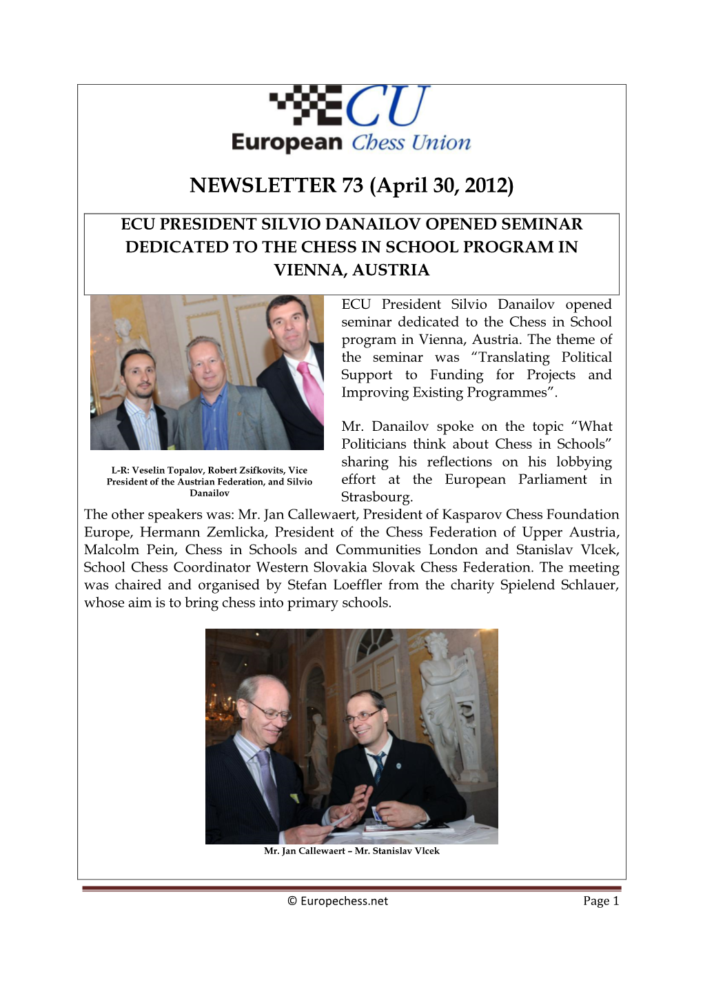 NEWSLETTER 73 (April 30, 2012)