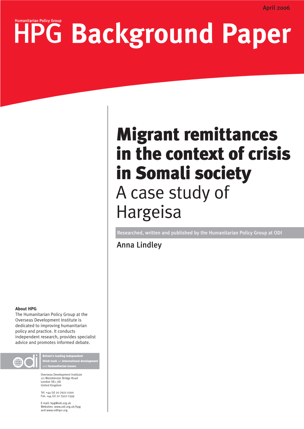 Migrant Remittances in the Context of Crisis in Somali Society a Case Study of Hargeisa