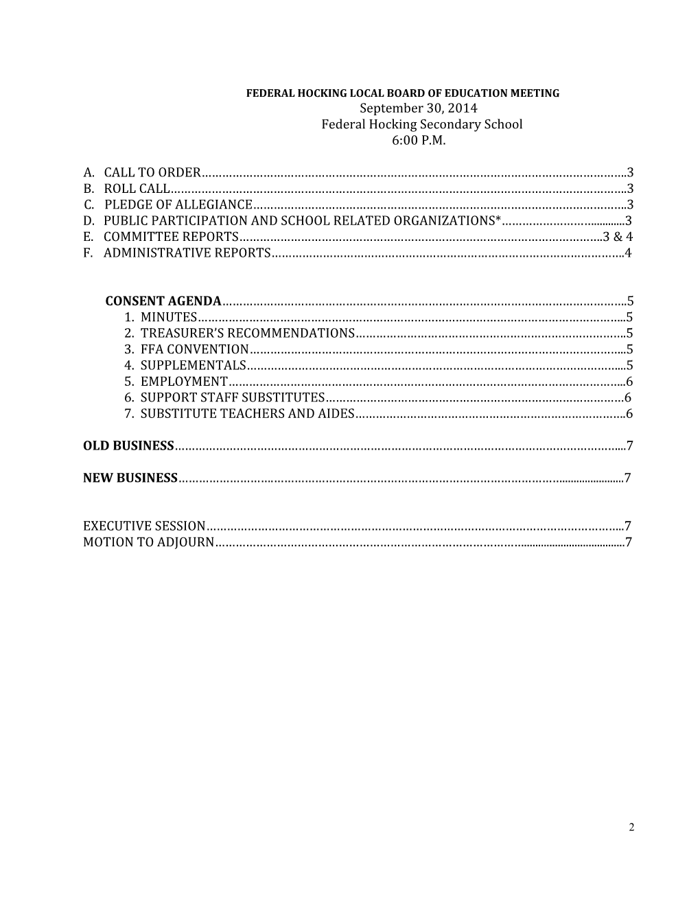 Federal Hocking Local Board of Education Meeting