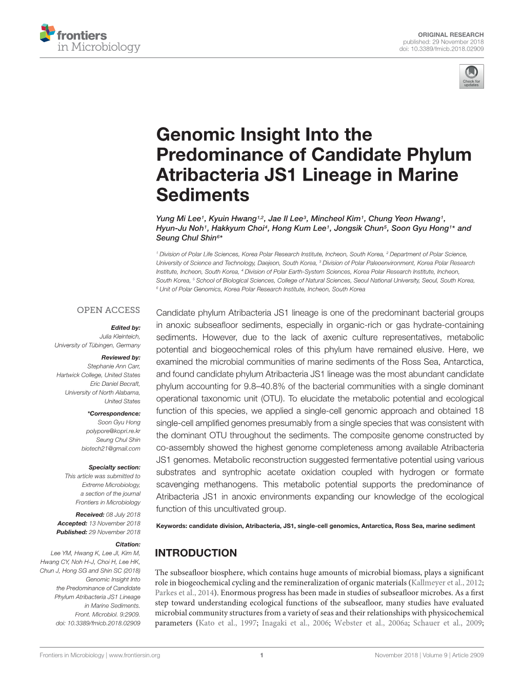 Genomic Insight Into the Predominance of Candidate Phylum Atribacteria JS1 Lineage in Marine Sediments