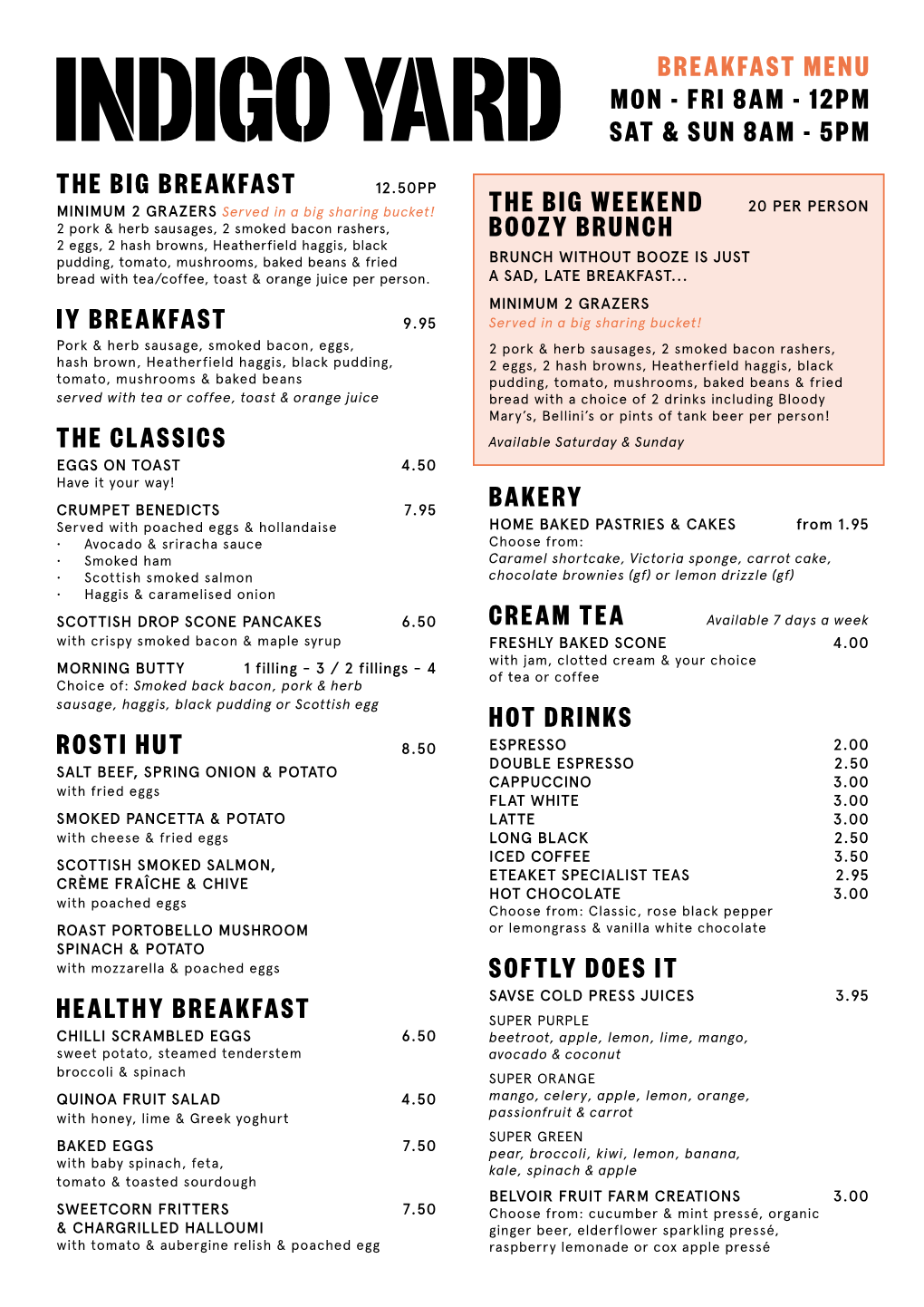 Breakfast Menu Mon - Fri 8Am - 12Pm Sat & Sun 8Am - 5Pm