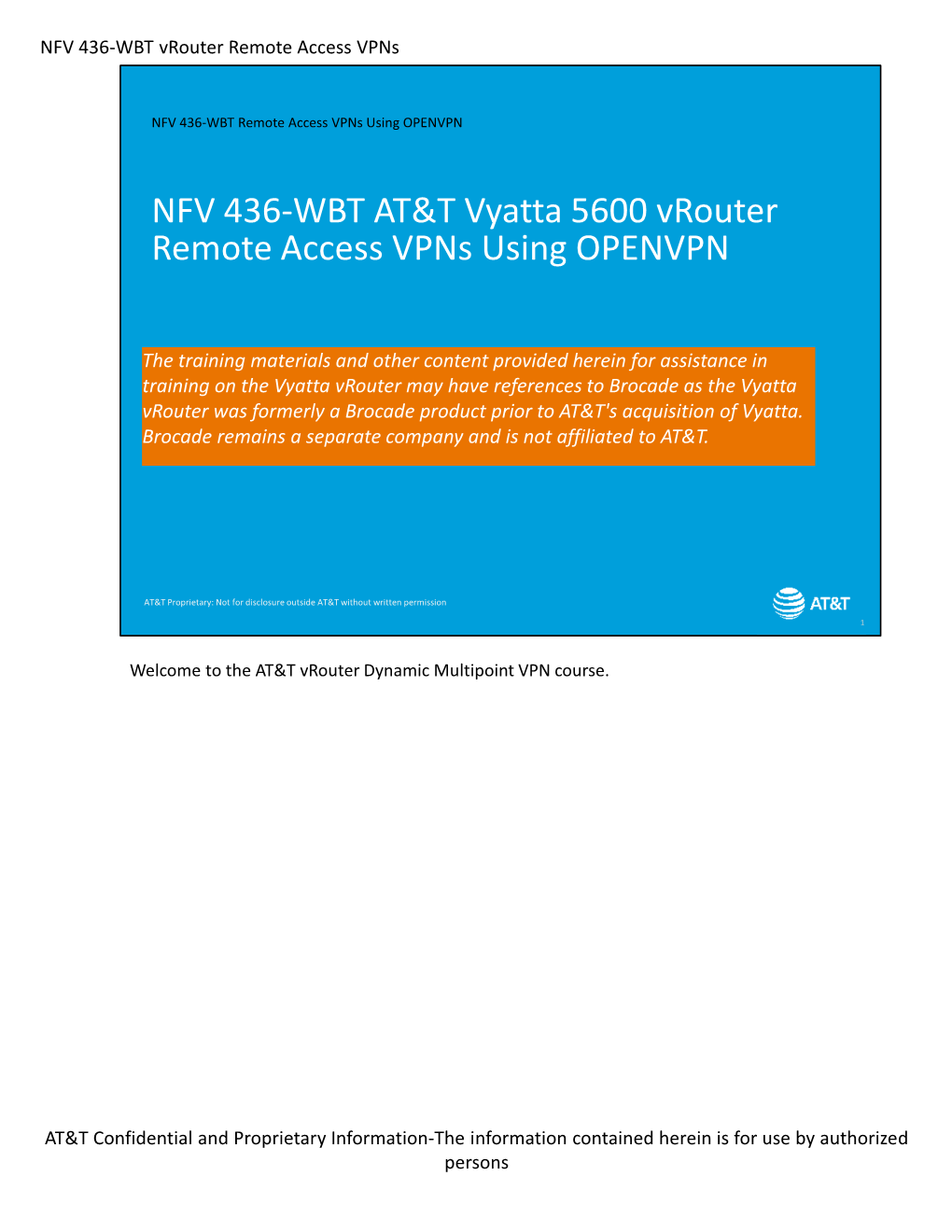 NFV 436-WBT AT&T Vyatta 5600 Vrouter Remote Access Vpns