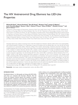 The HIV Antiretroviral Drug Efavirenz Has LSD-Like Properties