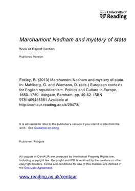 Marchamont Nedham and Mystery of State