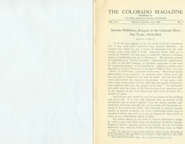THE COLORADO MAGAZINE Published by the Sta Te H Isto Ri Ca L S Ocie T Y of Colorado
