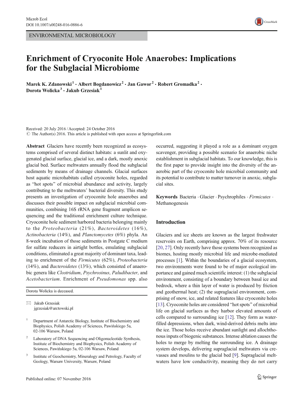 Enrichment of Cryoconite Hole Anaerobes: Implications for the Subglacial Microbiome