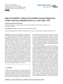 Analysis of a Probable Mosasaur Biting Trace on the Cretaceous Echinoid Echinocorys Ovata Leske, 1778