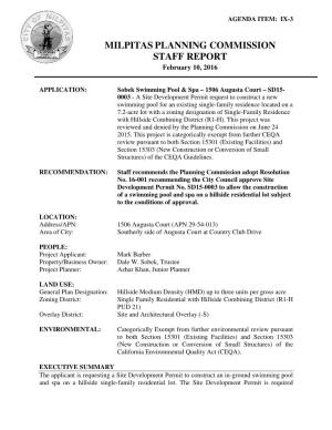 Milpitas Planning Commission Staff Report
