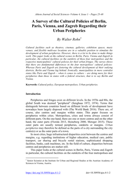 A Survey of the Cultural Policies of Berlin, Paris, Vienna, and Zagreb Regarding Their Urban Peripheries