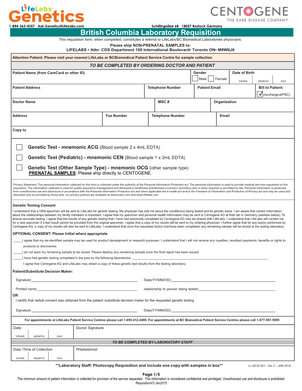 British Columbia Laboratory Requisition This Requisition Form, When ...