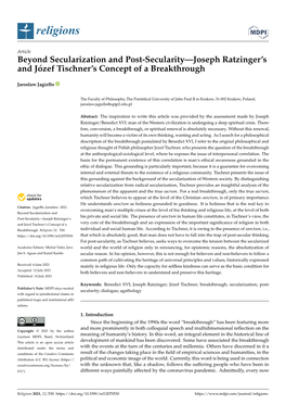 Beyond Secularization and Post-Secularity—Joseph Ratzinger’S and Józef Tischner’S Concept of a Breakthrough