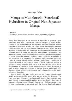 Manga As Mukokuseki (Stateless)? Hybridism in Original Non-Japanese Manga