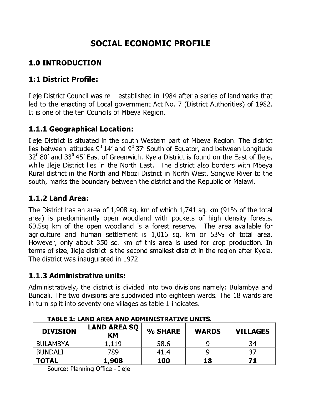 Social Economic Profile