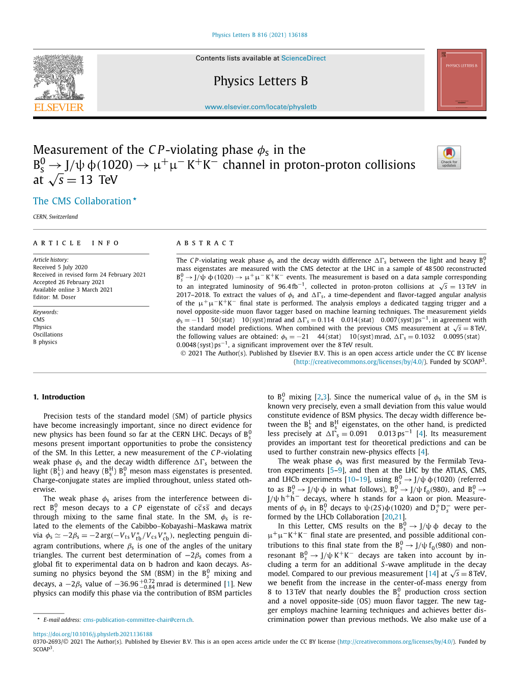 Measurement of the CP-Violating Phase Phis in the Bs