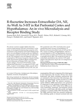 R-Fluoxetine Increases Extracellular DA, NE, As Well As 5-HT in Rat