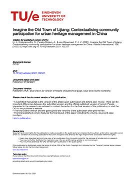 Imagine the Old Town of Lijiang: Contextualising Community Participation for Urban Heritage Management in China