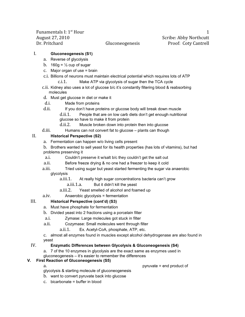 Dr. Pritchard Gluconeogenesis Proof: Coty Cantrell