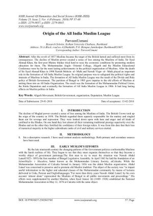 Origin of the All India Muslim League