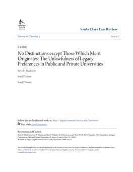 The Unlawfulness of Legacy Preferences in Public and Private Universities, 49 Santa Clara L