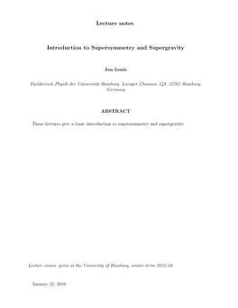 Lecture Notes Introduction to Supersymmetry and Supergravity