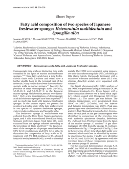Fatty Acid Composition of Two Species of Japanese Freshwater Sponges Heterorotula Multidentata and Spongilla Alba