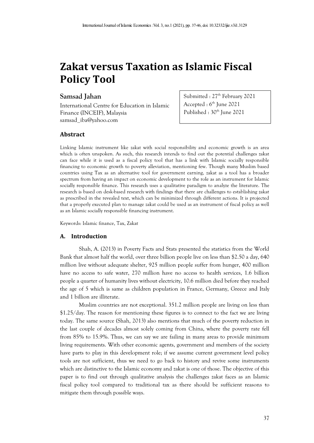 Zakat Versus Taxation As Islamic Fiscal Policy Tool