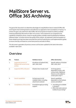 Mailstore Server Vs. Office 365 Archiving