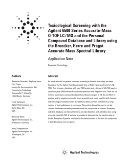 Toxicological Screening with the Agilent 6500 Series Accurate-Mass