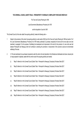 (Saints Trails – Perranporth to Newquay) Compulsory Purchase Order 2021