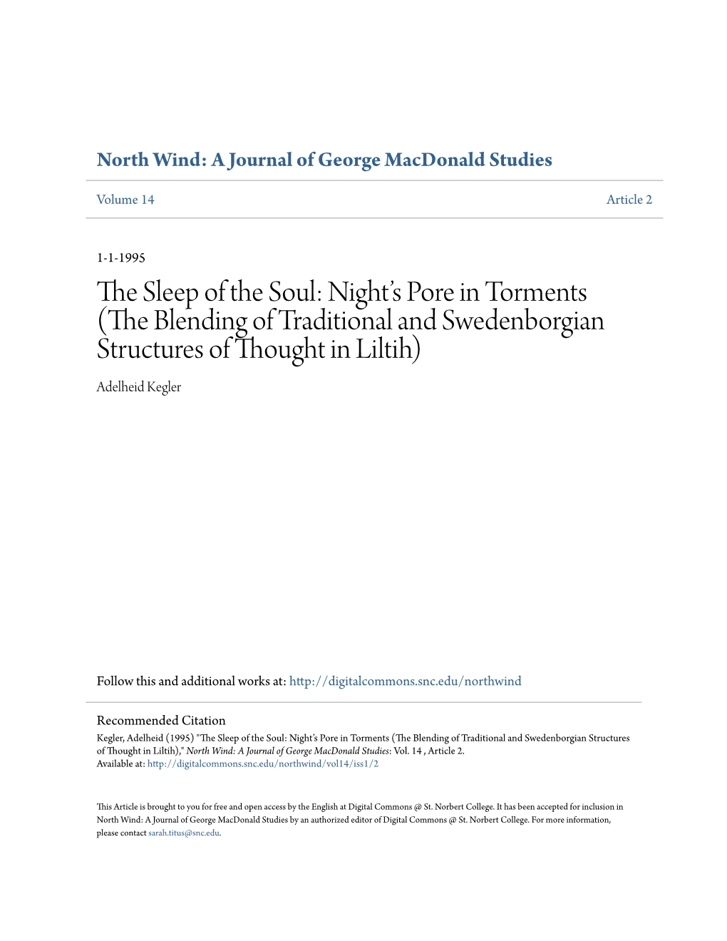 The Blending of Traditional and Swedenborgian Structures of Thought in Liltih)