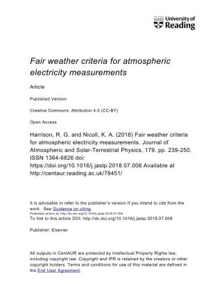 Fair Weather Criteria for Atmospheric Electricity Measurements