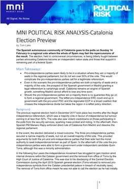 MNI POLITICAL RISK ANALYSIS-Catalonia Election