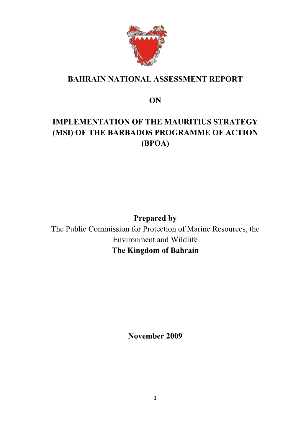 Bahrain National Assessment Report on Implementation