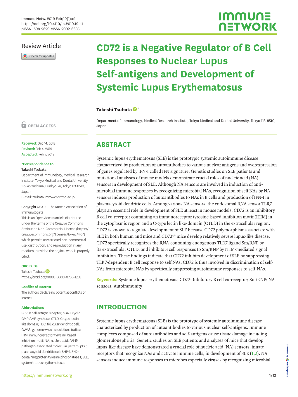 CD72 Is a Negative Regulator of B Cell Responses to Nuclear Lupus Self-Antigens and Development of Systemic Lupus Erythematosus