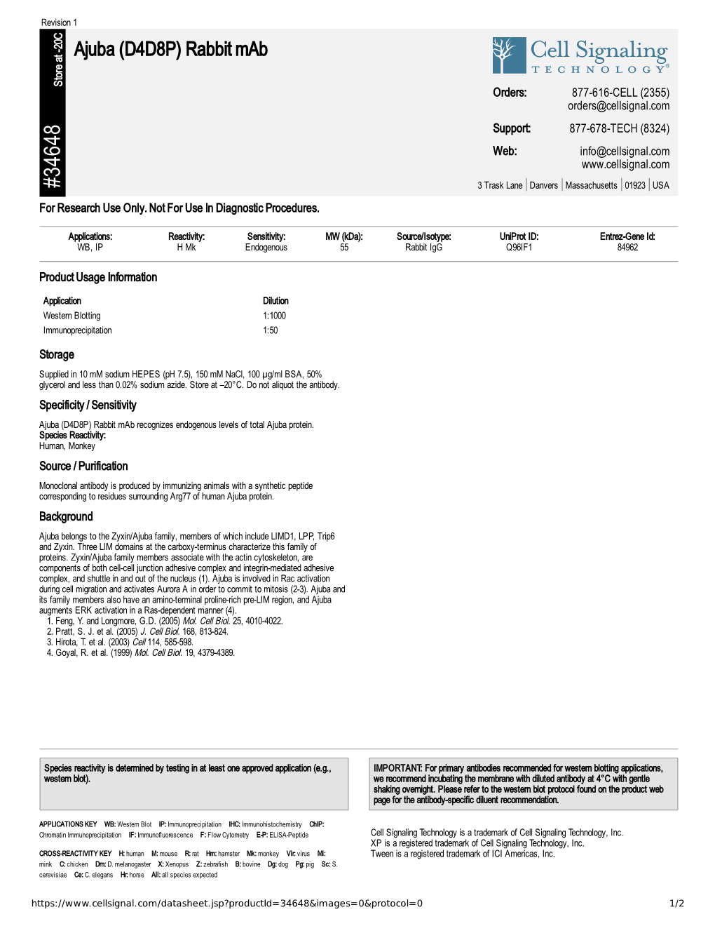 34648 Ajuba (D4D8P) Rabbit Mab