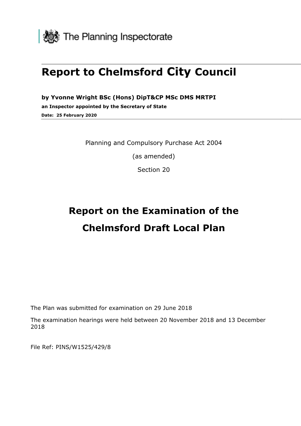 Inspector;S Report for Chelmsford Local Plan