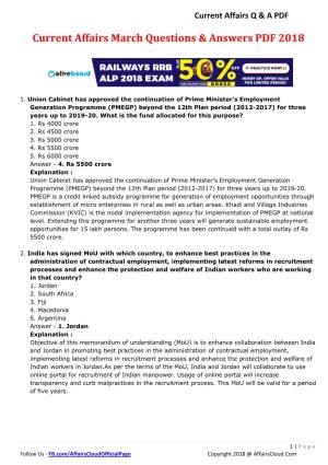 Current Affairs March Questions & Answers PDF 2018