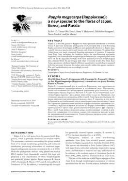 Ruppia Megacarpa (Ruppiaceae): a New Species to the Floras of Japan, Korea, and Russia