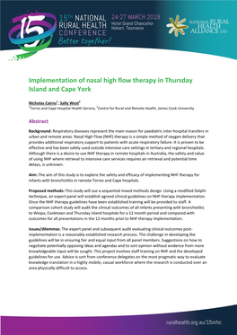 Implementation of Nasal High Flow Therapy in Thursday Island and Cape York